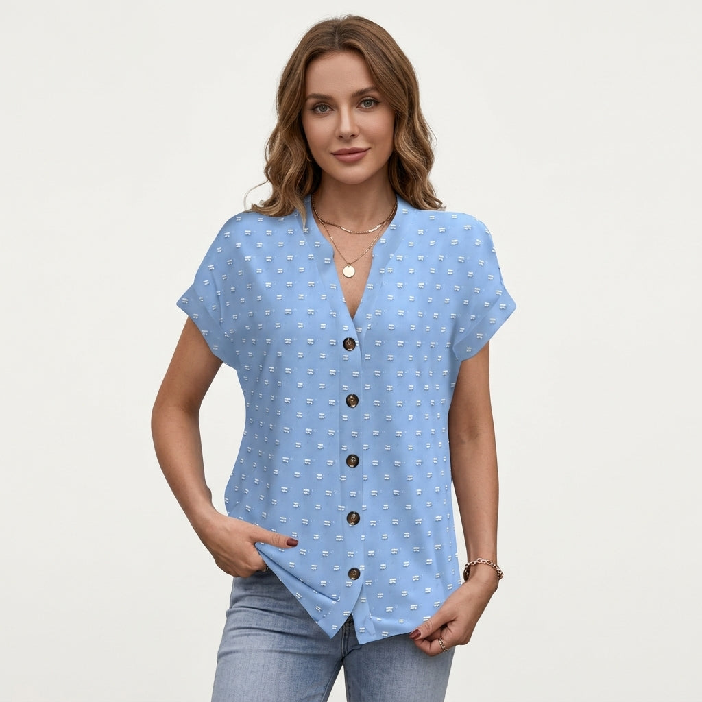 Harriet Munro | Polka Dot V-Neck Blouse With Button Detail