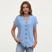 Harriet Munro | Polka Dot V-Neck Blouse With Button Detail