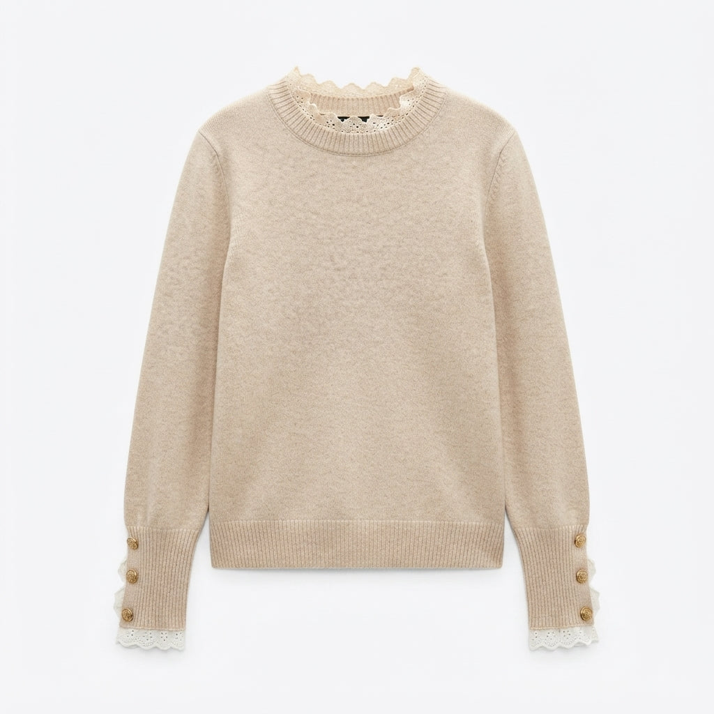 Harriet Sedgwick | Lace-Trim Sweater With Button Cuffs