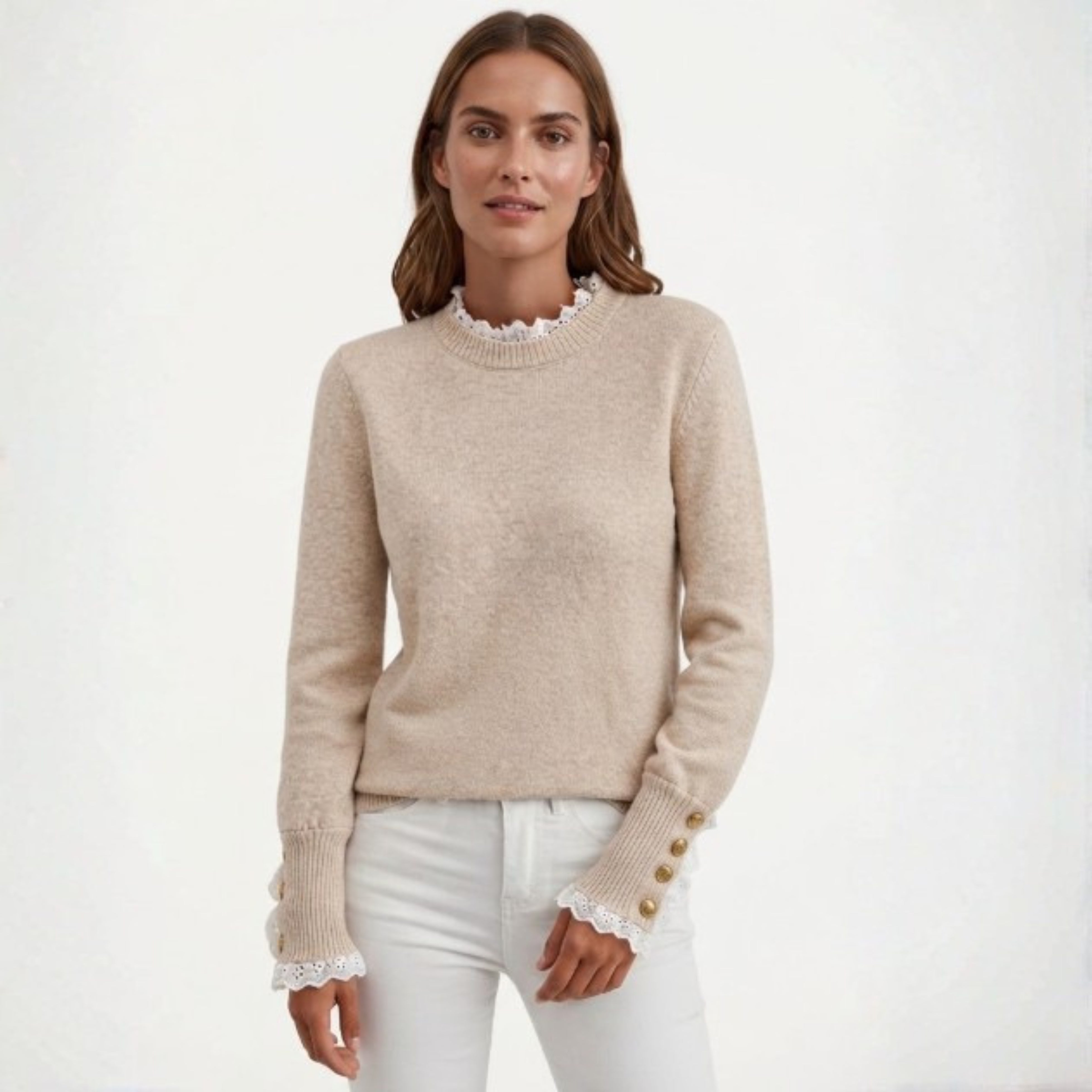 Harriet Sedgwick | Lace-Trim Sweater With Button Cuffs