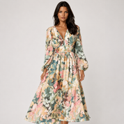 Harriet Stanton | Floral Chiffon Midi Dress with Elasticated Waist