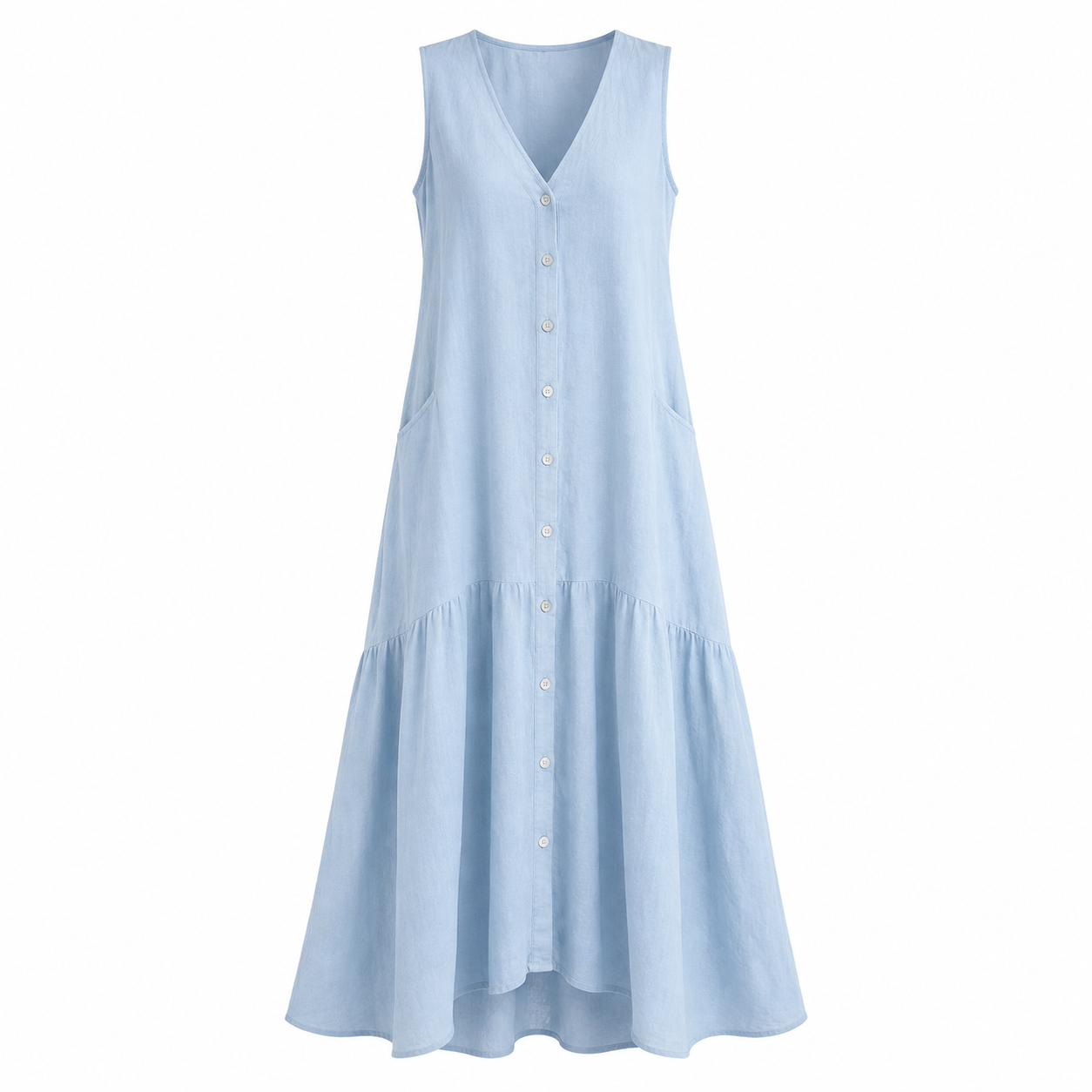 Harriet Stone | Linen Sleeveless Midi Shirt Dress with Button Front