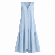 Harriet Stone | Linen Sleeveless Midi Shirt Dress with Button Front