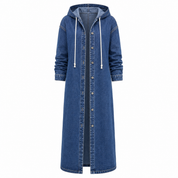 Harriet Weston | Trench-coat long en jean à capuche – Luxe streetwear décontracté