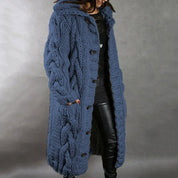 Nora Fenchurch | Manteau cardigan à capuche en maille torsadée épaisse