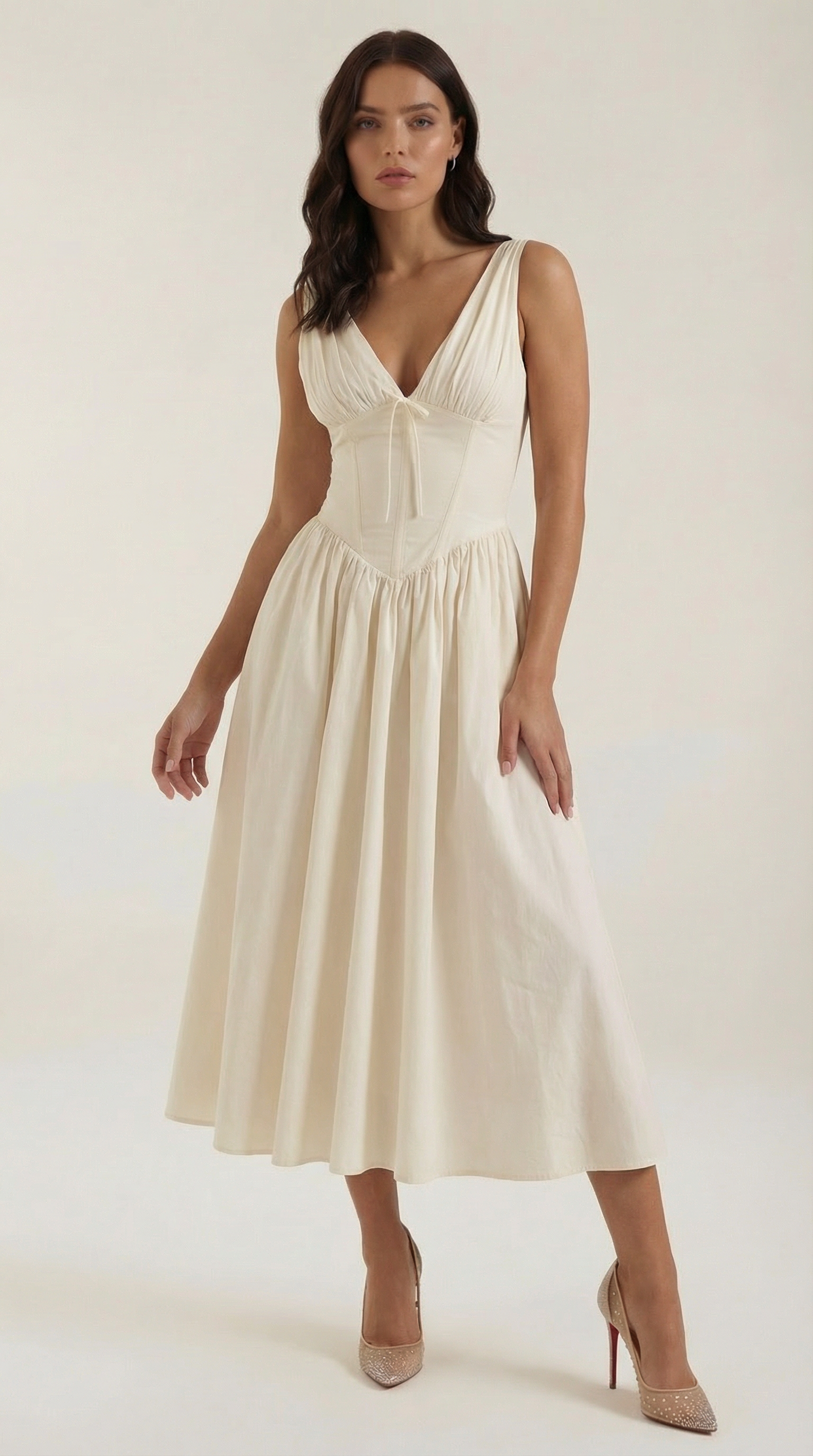 Helena Waverly | V-neck Midi Wedding Dress