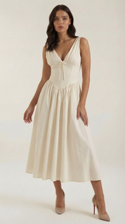 Helena Waverly | V-neck Midi Wedding Dress