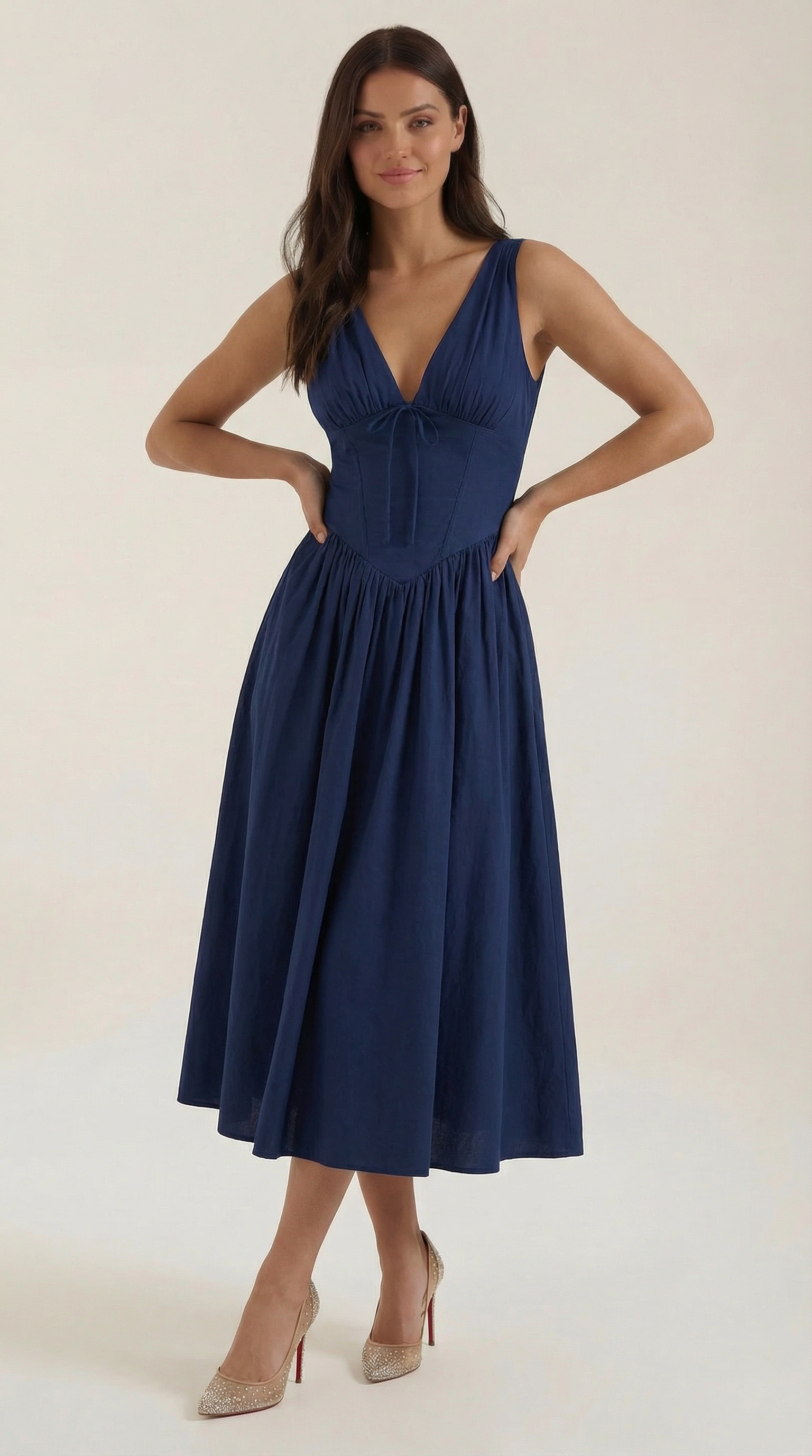 Helena Waverly | V-neck Midi Wedding Dress