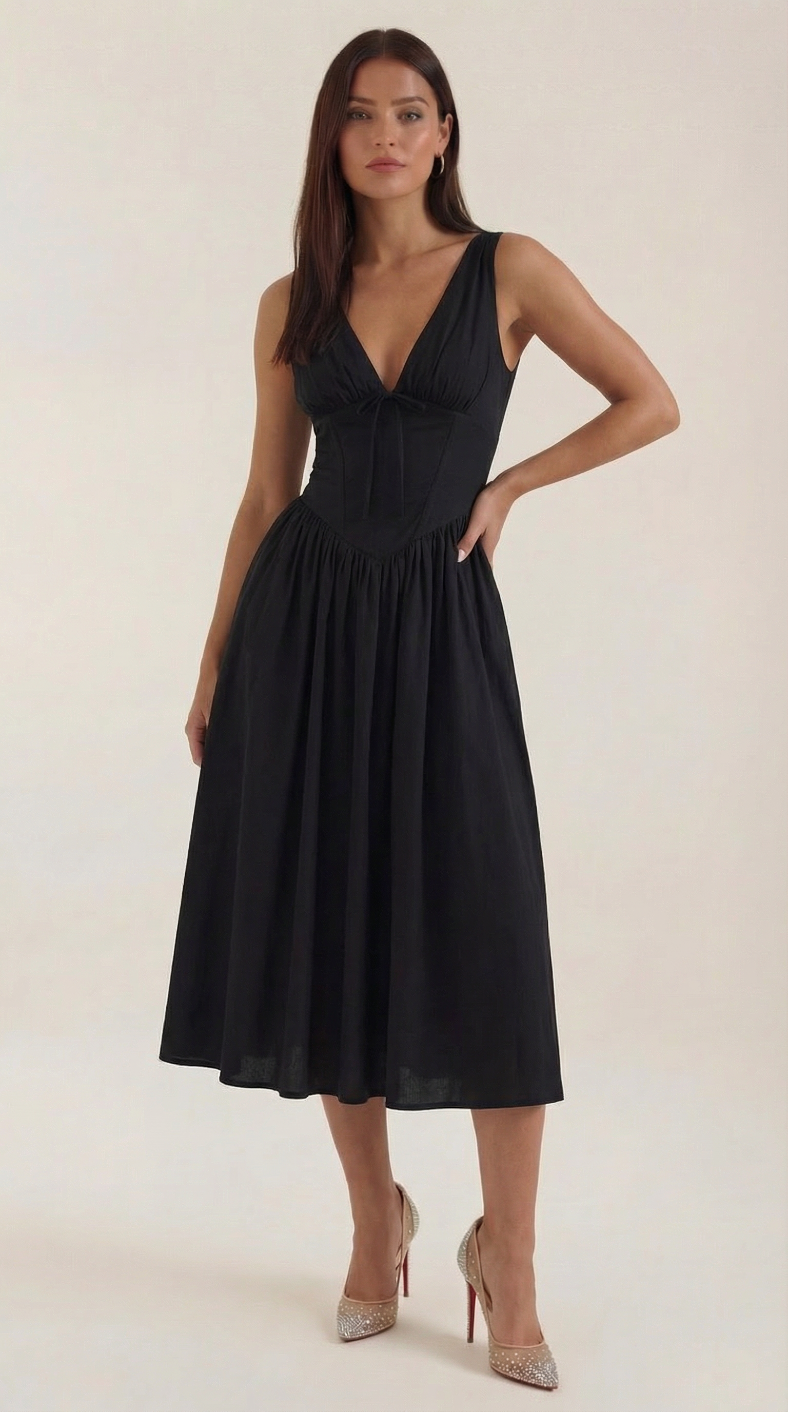 Helena Waverly | V-neck Midi Wedding Dress