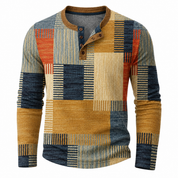 Henry Griffiths | Colorful Geometric Henley Long Sleeve Shirt
