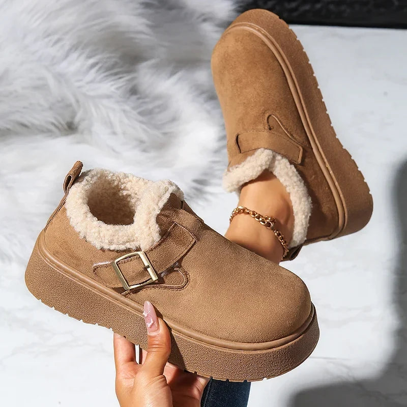 Harriet Woods | Sherpa-Lined Suede Snow Boot with Buckle Detail