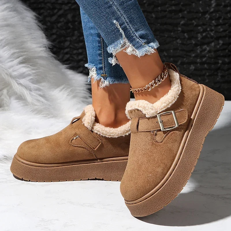 Harriet Woods | Sherpa-Lined Suede Snow Boot with Buckle Detail