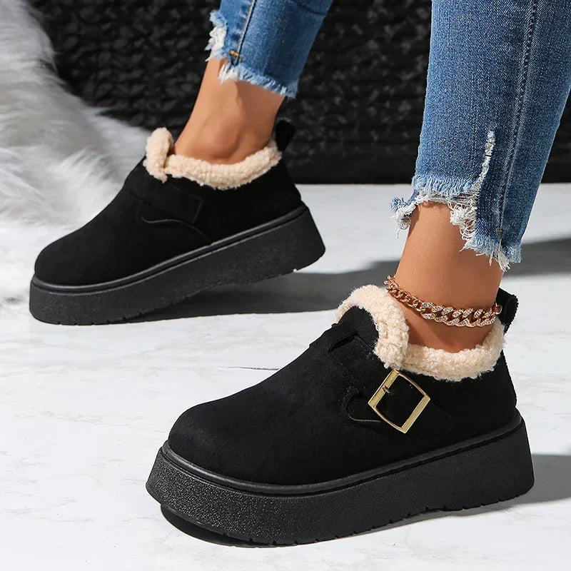 Harriet Woods | Sherpa-Lined Suede Snow Boot with Buckle Detail