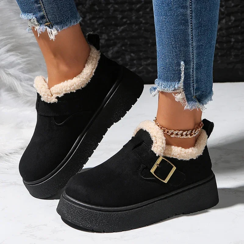 Harriet Woods | Sherpa-Lined Suede Snow Boot with Buckle Detail