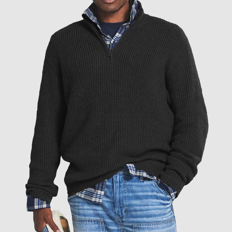 Edmund Reeves | Ribbed Knit Half-Zip Sweater Charcoal