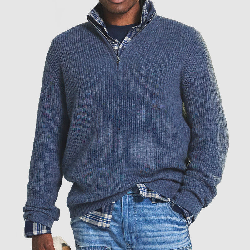 Edmund Reeves | Ribbed Knit Half-Zip Sweater Charcoal