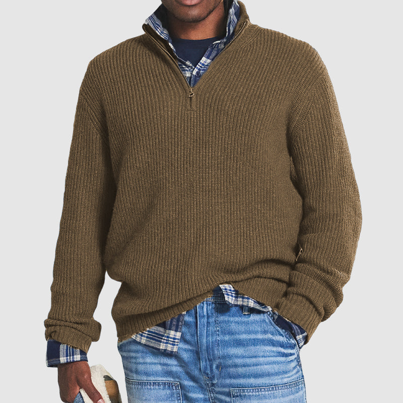 Edmund Reeves | Ribbed Knit Half-Zip Sweater Charcoal