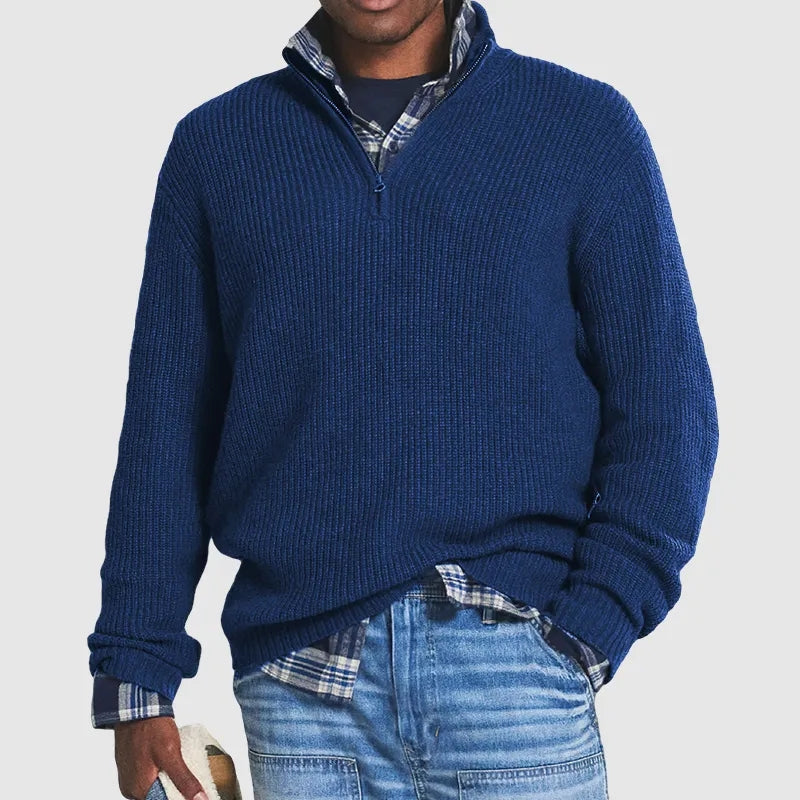Edmund Reeves | Ribbed Knit Half-Zip Sweater Charcoal