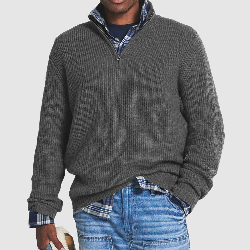 Edmund Reeves | Ribbed Knit Half-Zip Sweater Charcoal