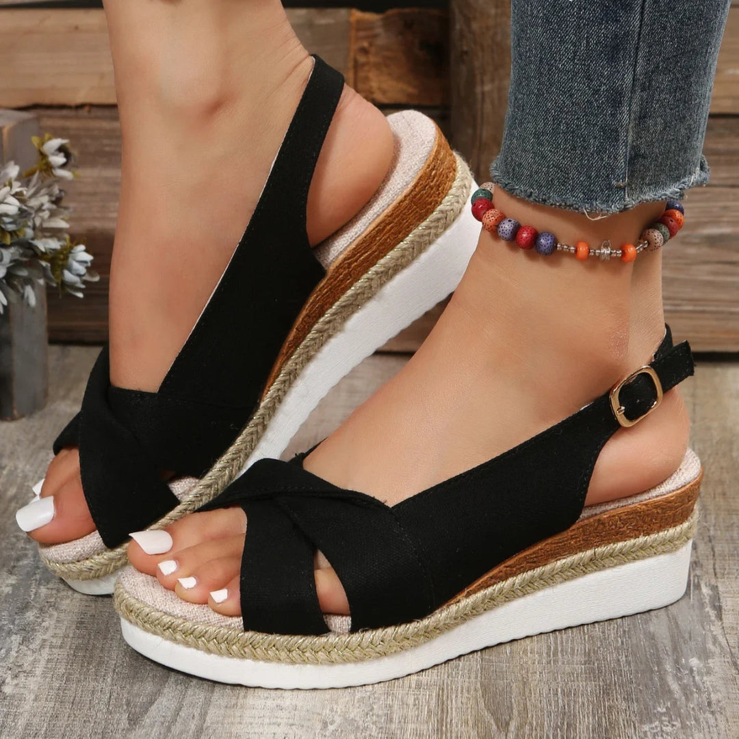 Hyacinth Stone | Open-Toe Wedge Sandals