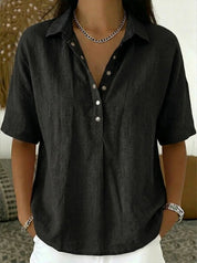 Quinley | Casual Linen Button-Up Collar Shirt in Denim Blue