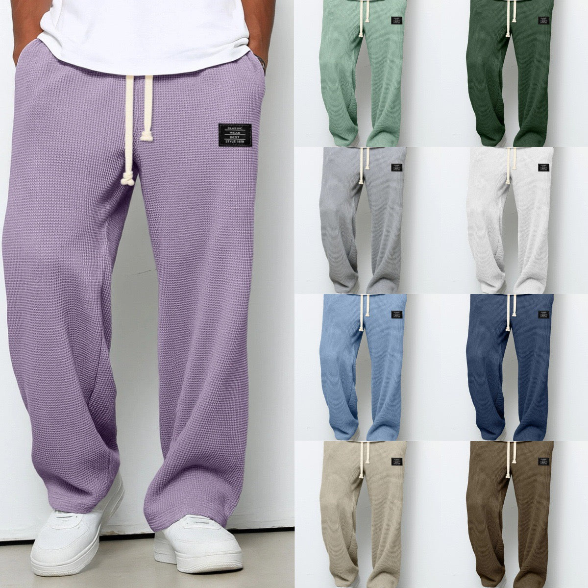 Bastian Holmgren | Men's Waffle-Knit Joggers Relaxed Fit in Steel Blue