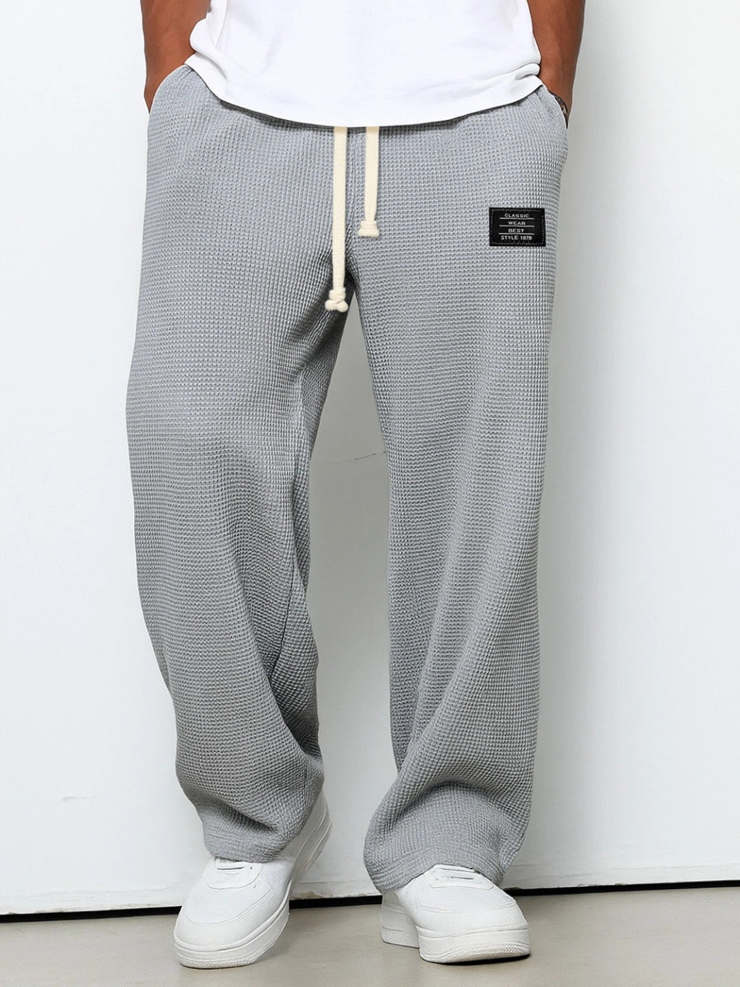 Bastian Holmgren | Men's Waffle-Knit Joggers Relaxed Fit in Steel Blue