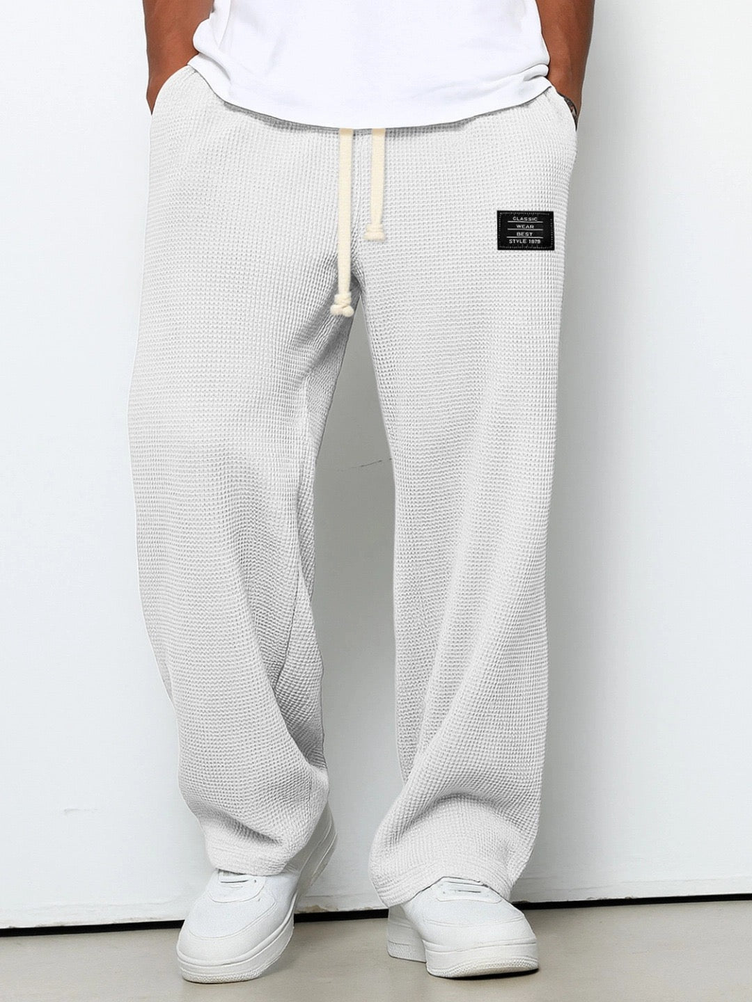 Bastian Holmgren | Men's Waffle-Knit Joggers Relaxed Fit in Steel Blue