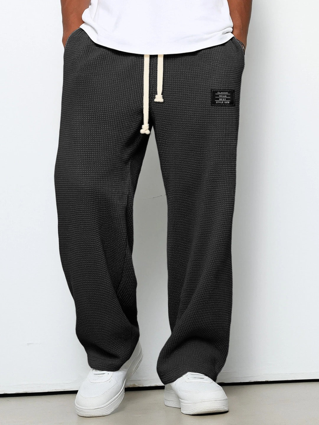 Bastian Holmgren | Men's Waffle-Knit Joggers Relaxed Fit in Steel Blue