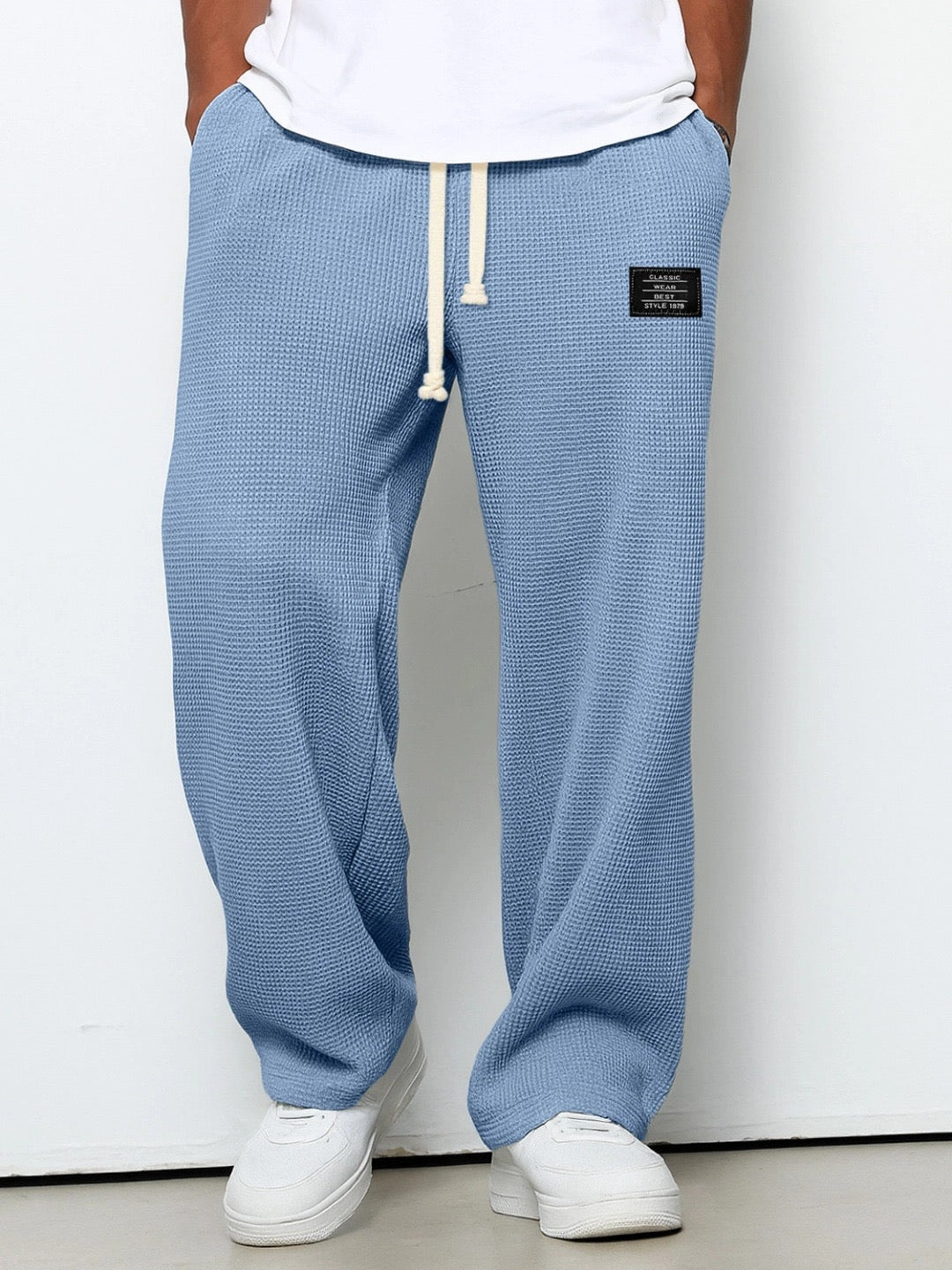Bastian Holmgren | Men's Waffle-Knit Joggers Relaxed Fit in Steel Blue