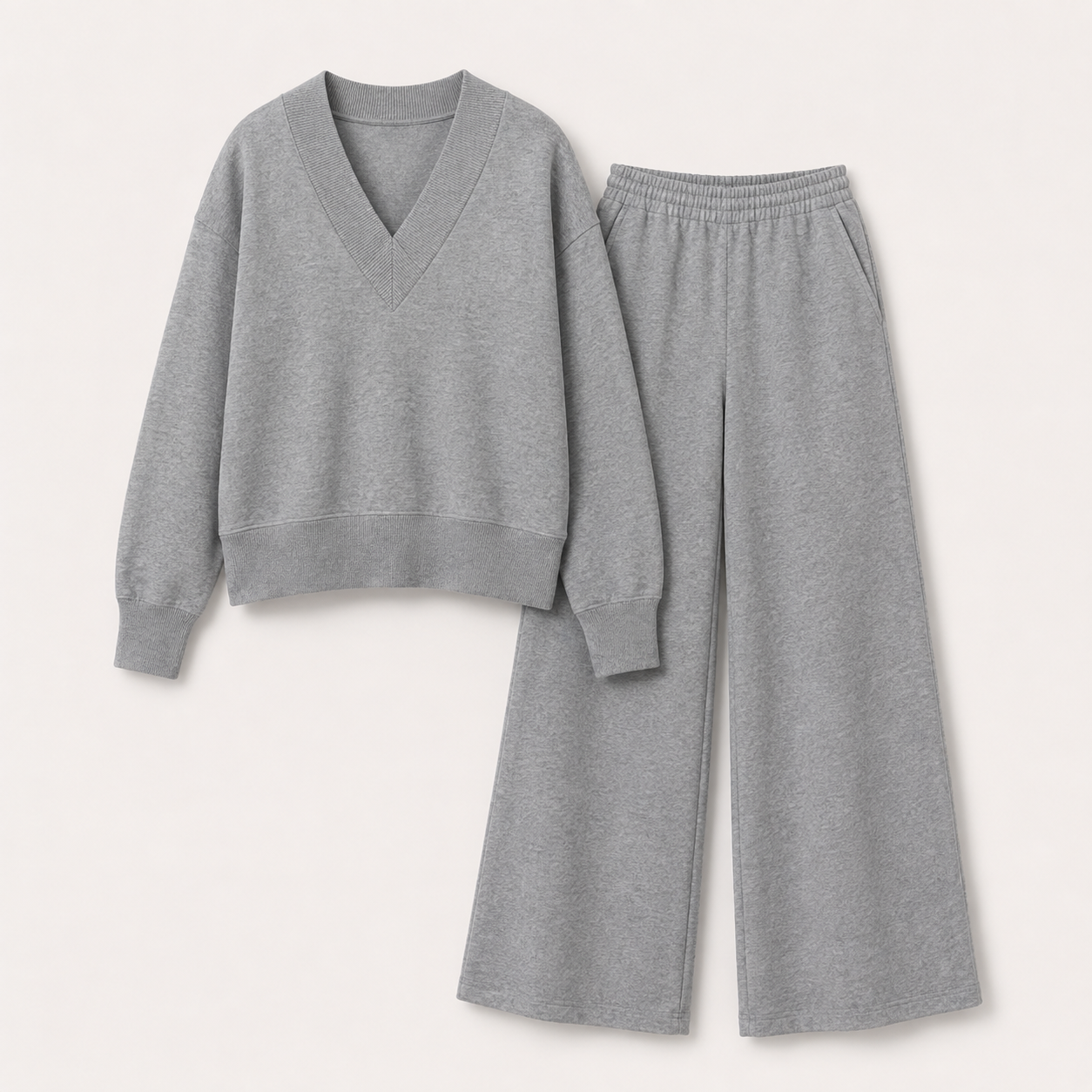 Imogen Walsh | Relaxed V-Neck Lounge Set in Soft Grey Marl