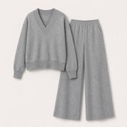 Imogen Walsh | Relaxed V-Neck Lounge Set in Soft Grey Marl