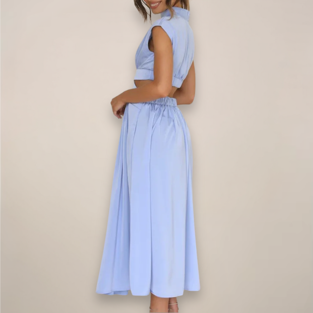 Indira Whitmore | High-Neck Cut-Out Midi Dress