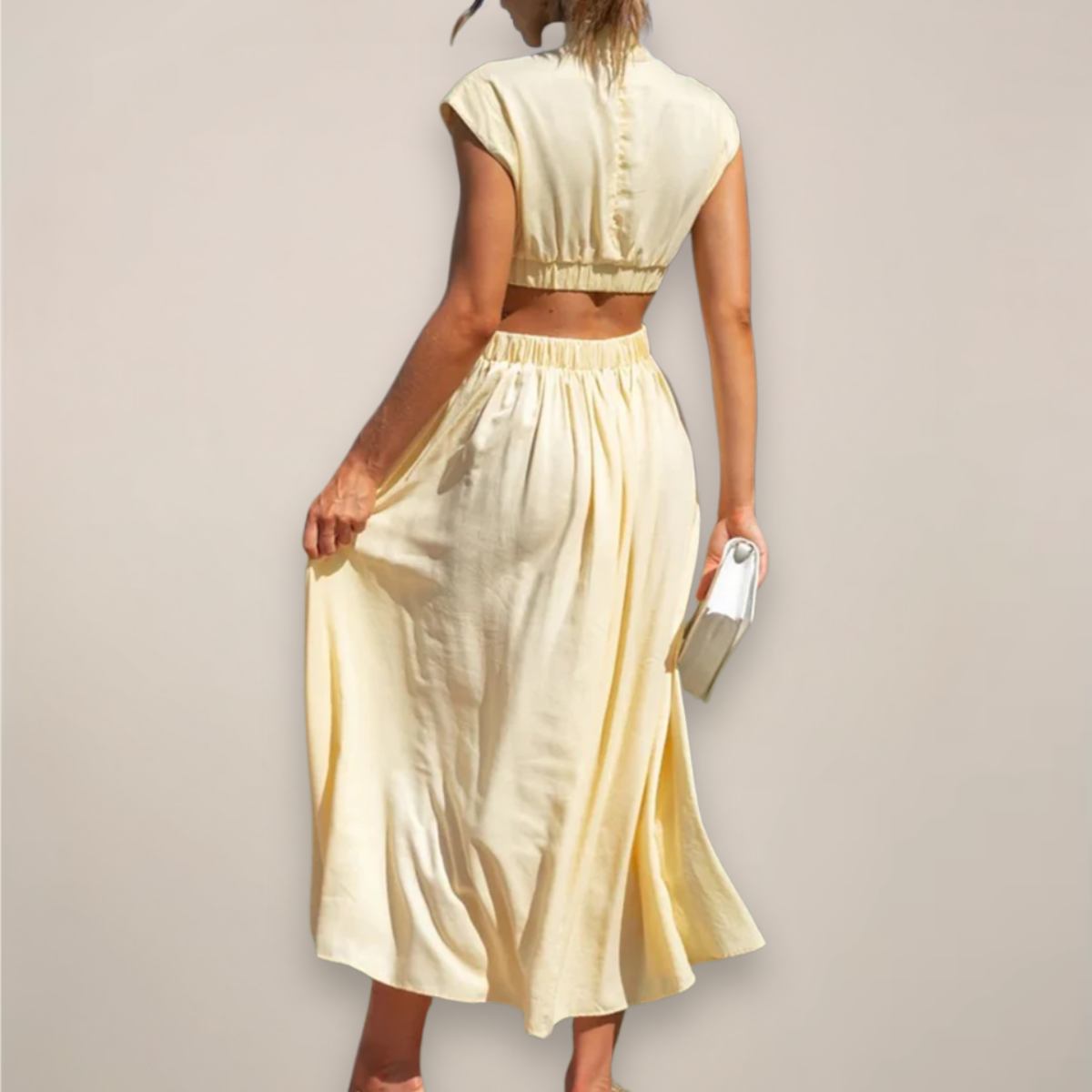 Indira Whitmore | High-Neck Cut-Out Midi Dress