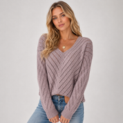 Isabella Marsh | Sweter z dzianiny pointelle z dekoltem w serek