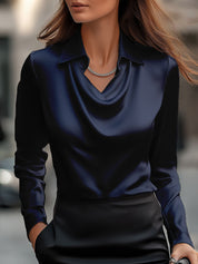 Isabella De Cortena | White Satin Blouse with Waterfall Neckline