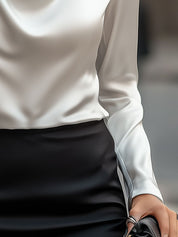 Isabella De Cortena | White Satin Blouse with Waterfall Neckline