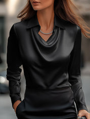 Isabella De Cortena | White Satin Blouse with Waterfall Neckline