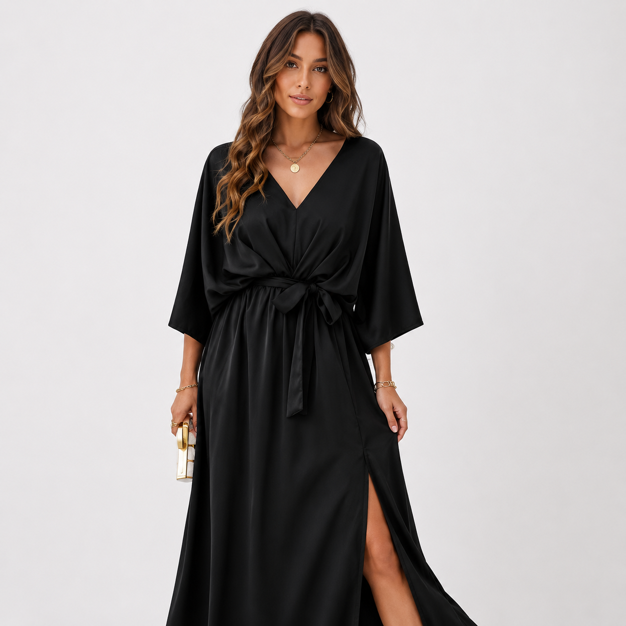 Isabella Durand | Satin Wrap Maxi Dress