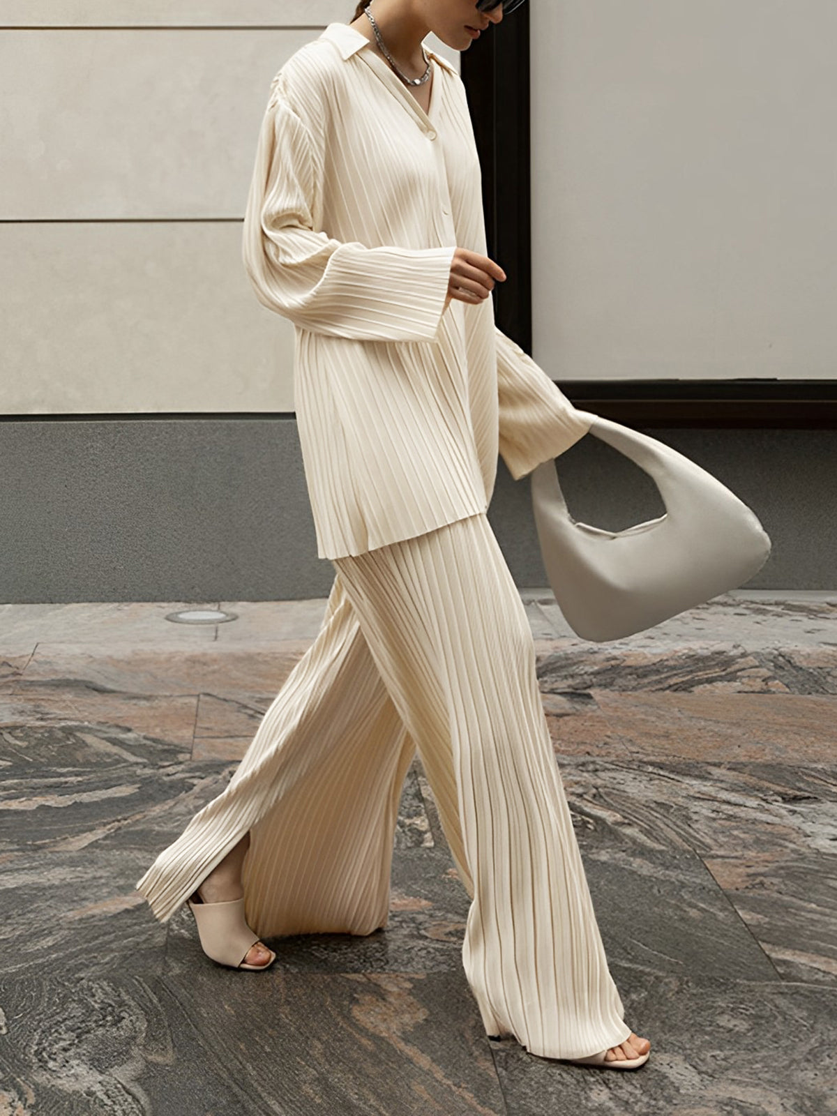Isabella Moretti | White Pleated Two-Piece Set