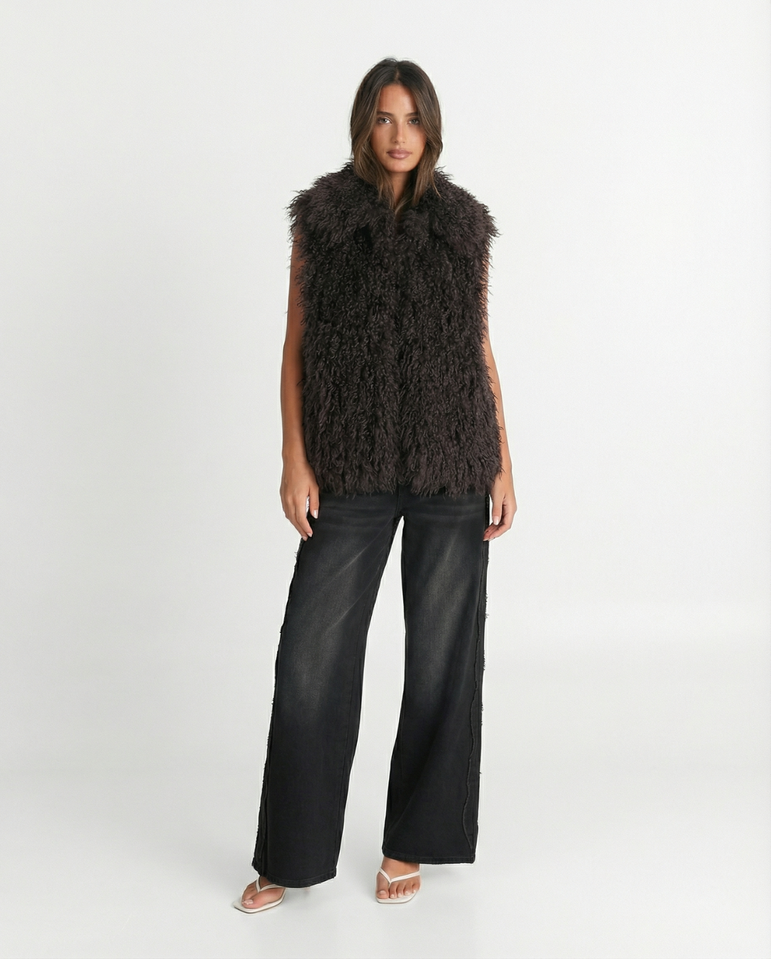 Isabella Rossi | Luxe Textured Faux Fur Vest For Women