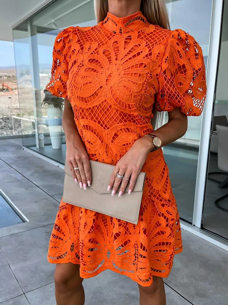 Isabelle Courtray | White Lace Mock-Neck Midi Dress