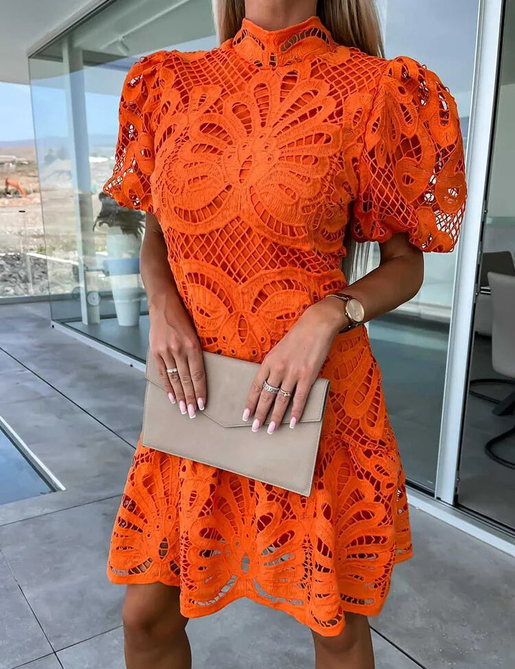 Isabelle Courtray | White Lace Mock-Neck Midi Dress