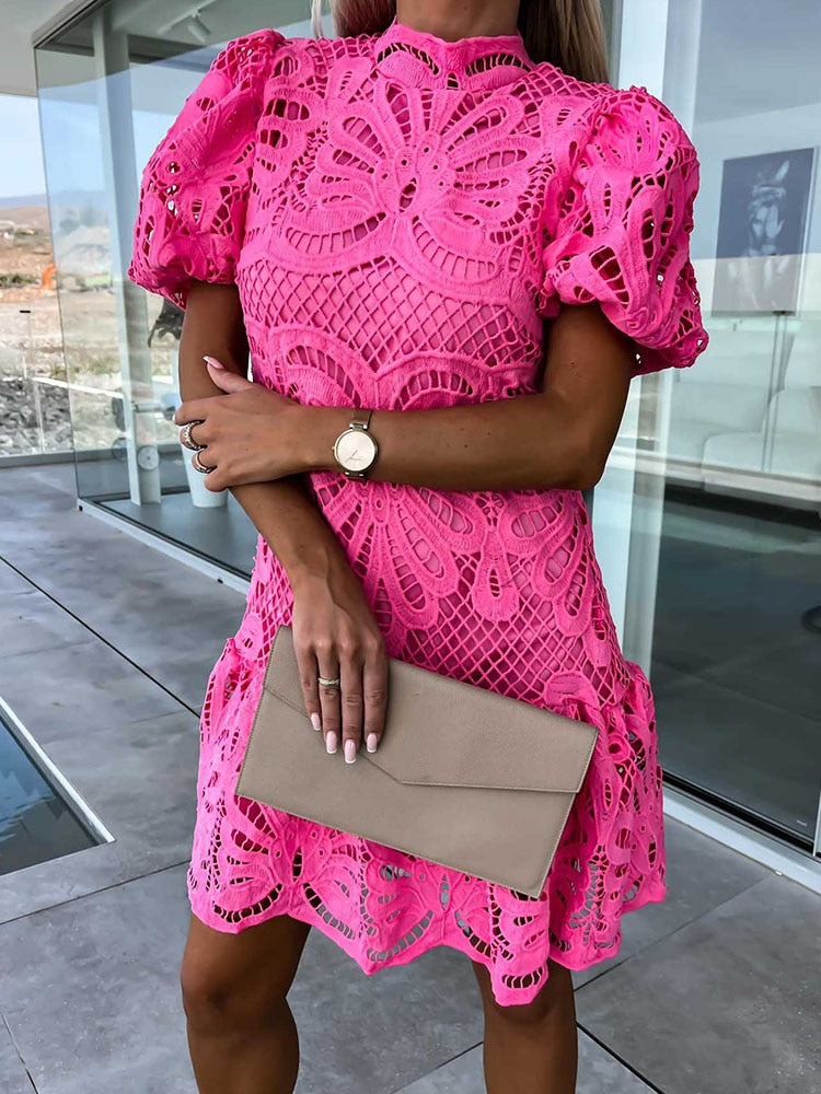 Isabelle Courtray | White Lace Mock-Neck Midi Dress