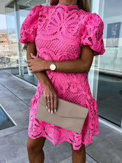 Isabelle Courtray | White Lace Mock-Neck Midi Dress