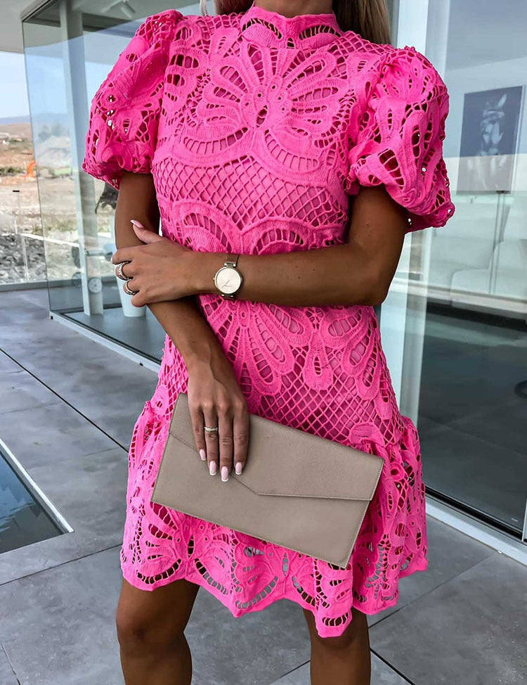 Isabelle Courtray | White Lace Mock-Neck Midi Dress
