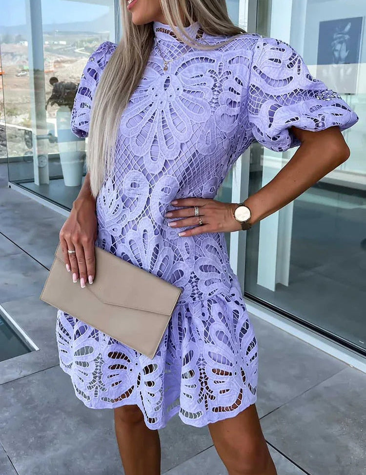 Isabelle Courtray | White Lace Mock-Neck Midi Dress