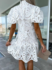 Isabelle Courtray | White Lace Mock-Neck Midi Dress