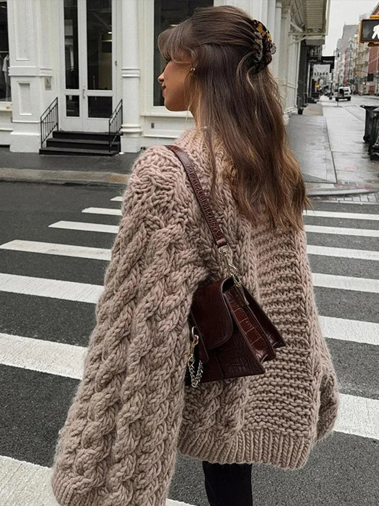 Isabelle Rousseau | Chunky Cable Knit Oversized Sweater For Women