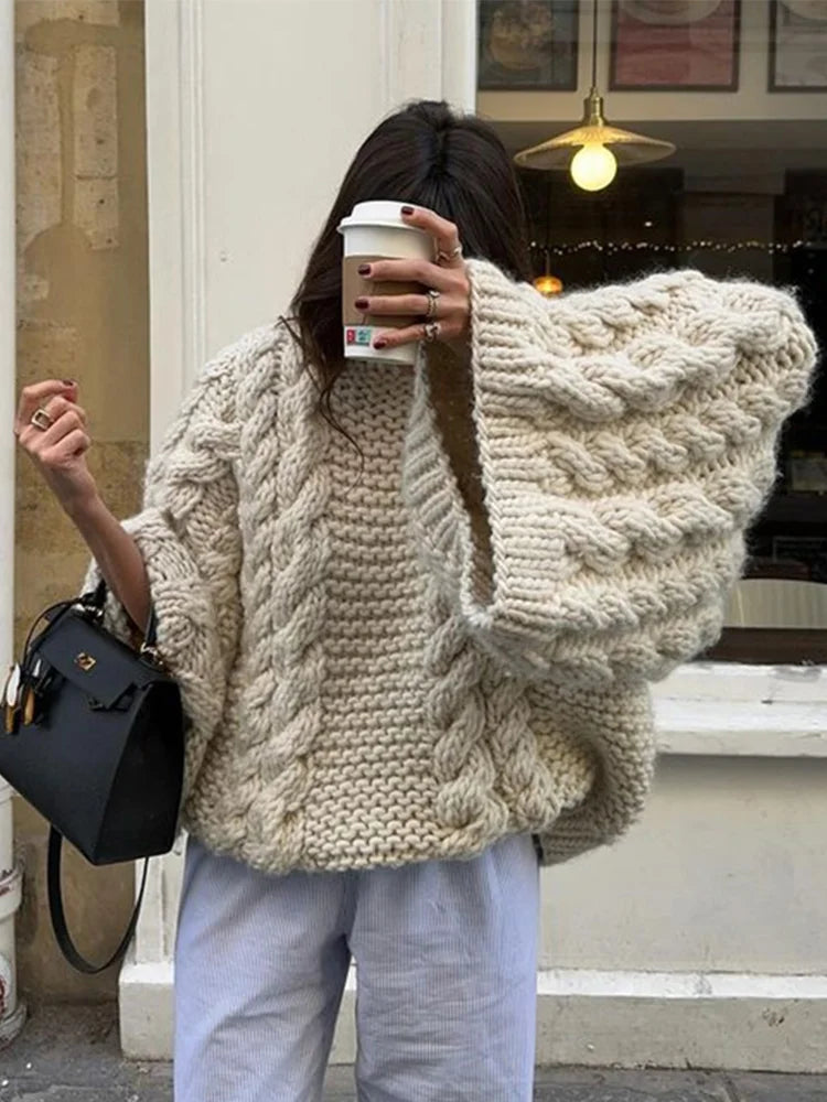 Isabelle Rousseau | Chunky Cable Knit Oversized Sweater For Women